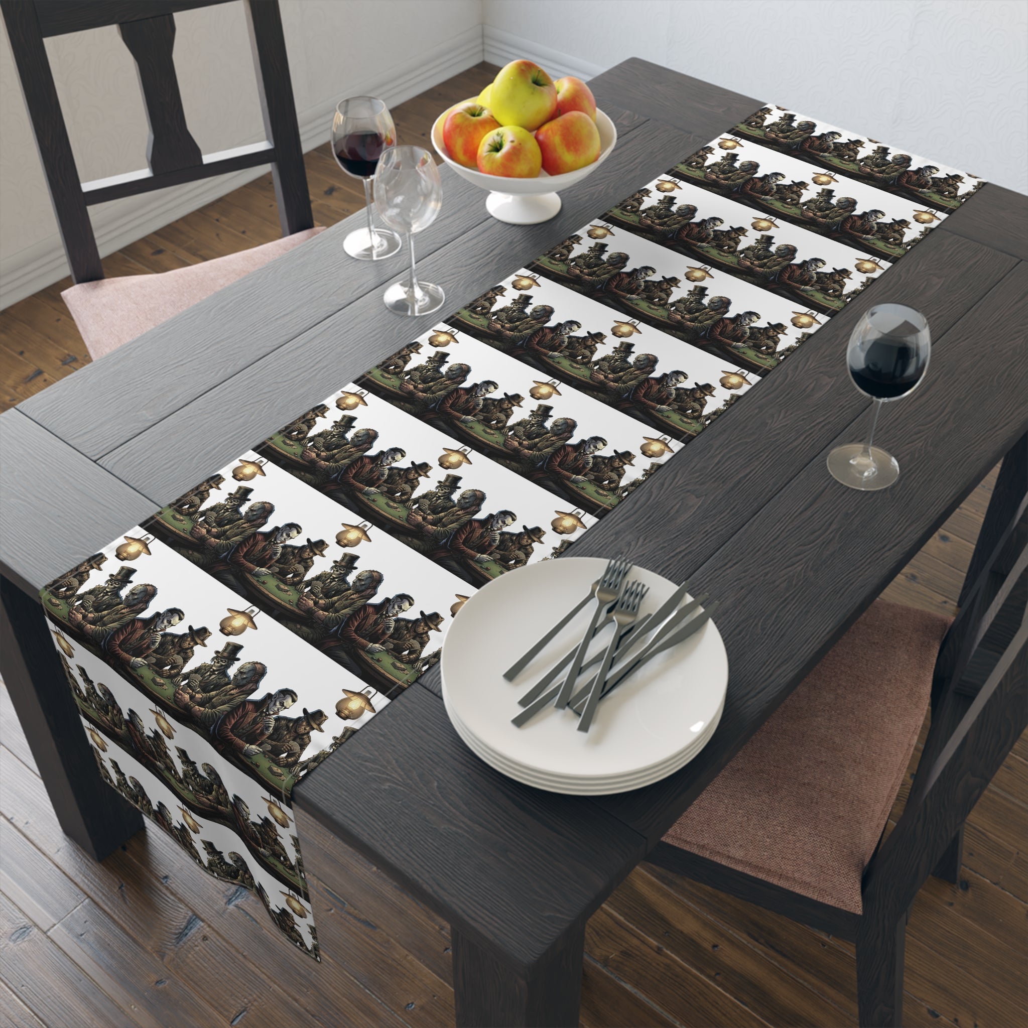Medieval Feast Table Runner — Vintage Banquet Scene Cotton-Poly Runner