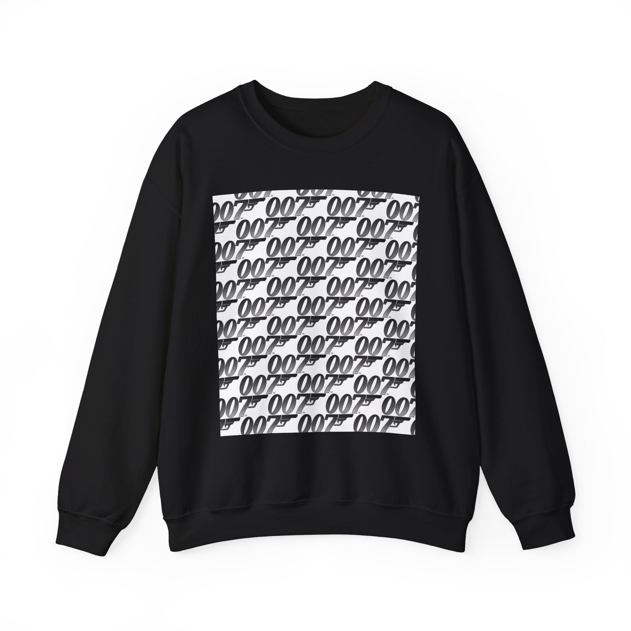 Crewneck Sweatshirt — Repeating '007' Retro Pattern Graphic