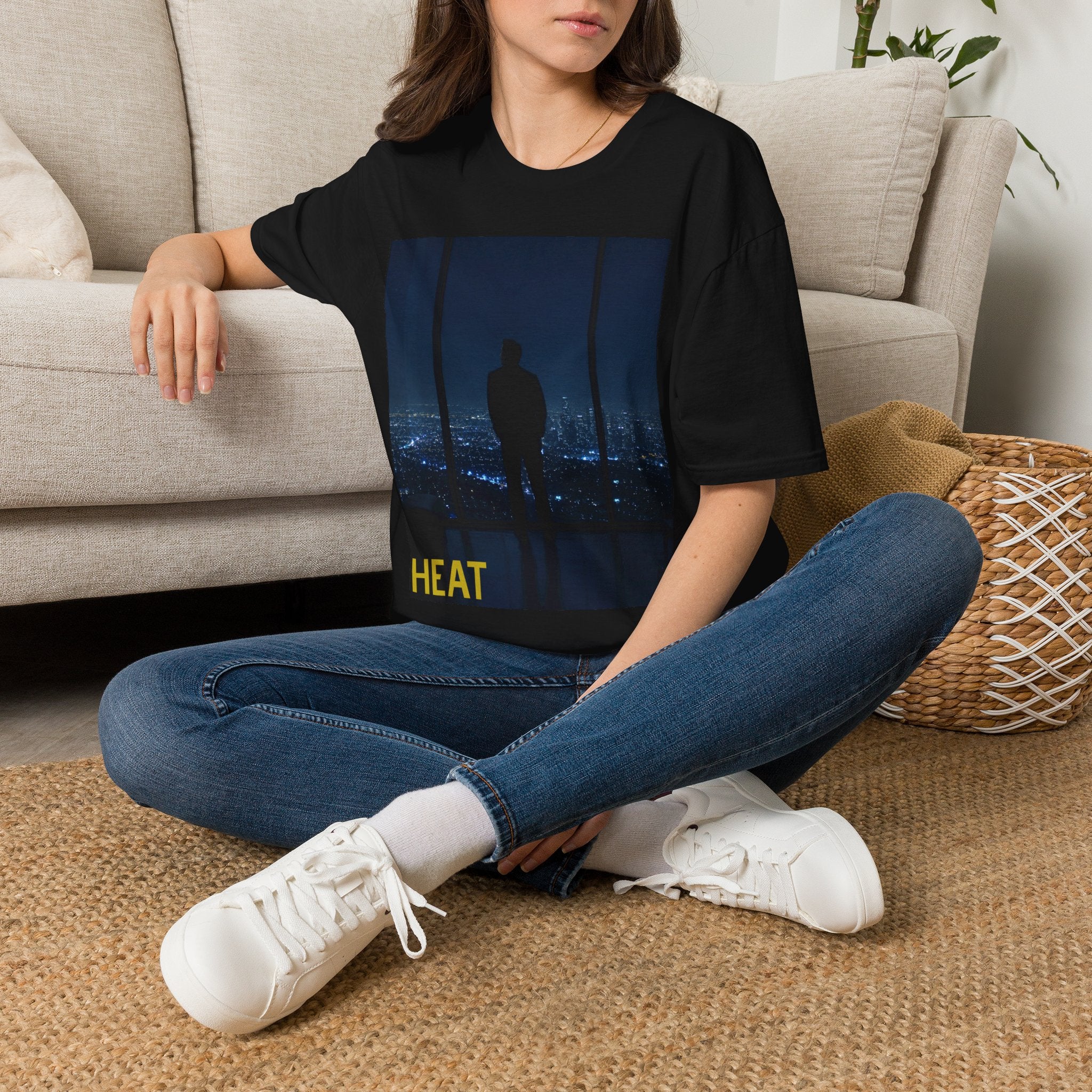Night Window T-Shirt — Silhouette Over Cityscape Graphic Tee