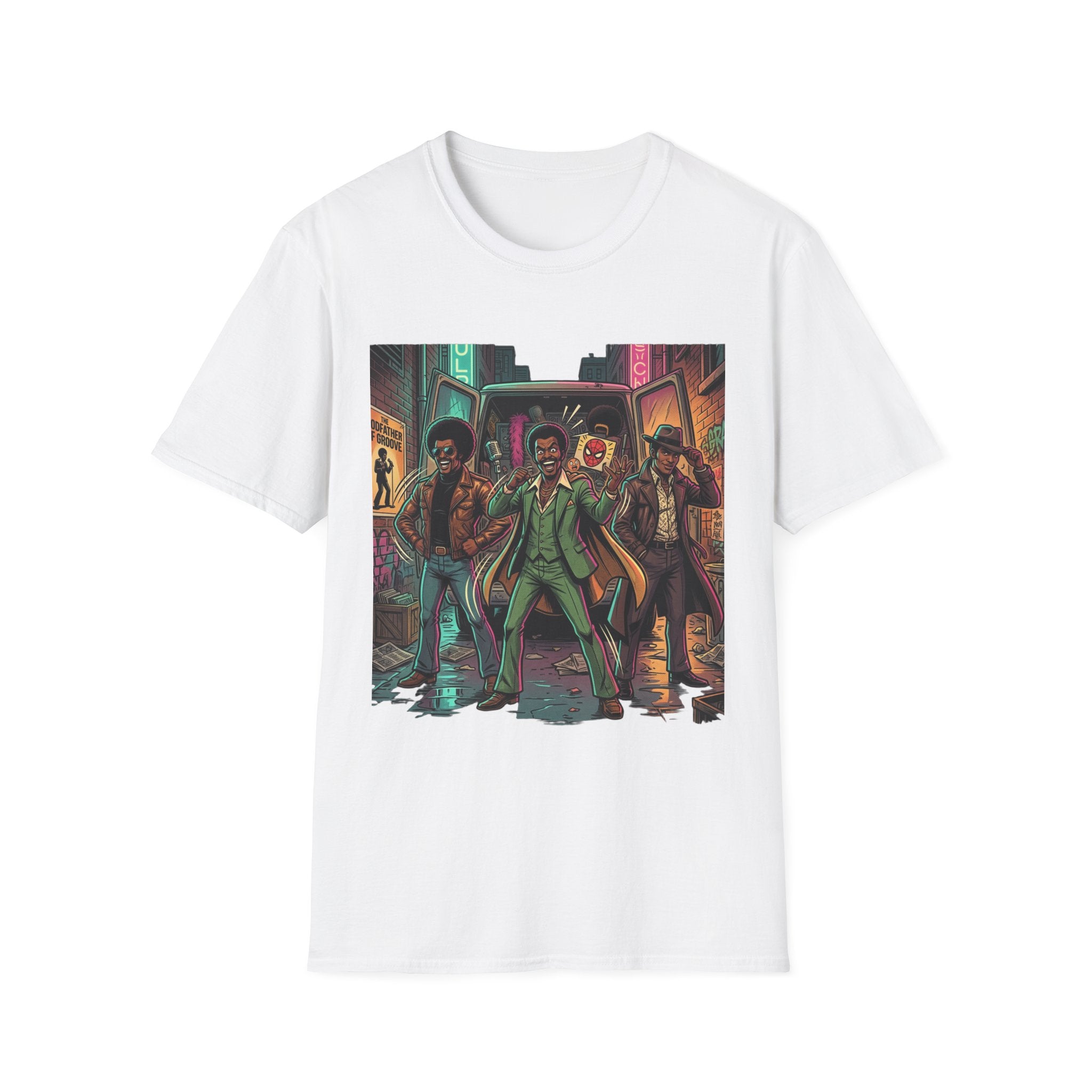 The 3 Godfathers--Retro Groove Crew T-Shirt — Vintage 70s Funk Street Scene