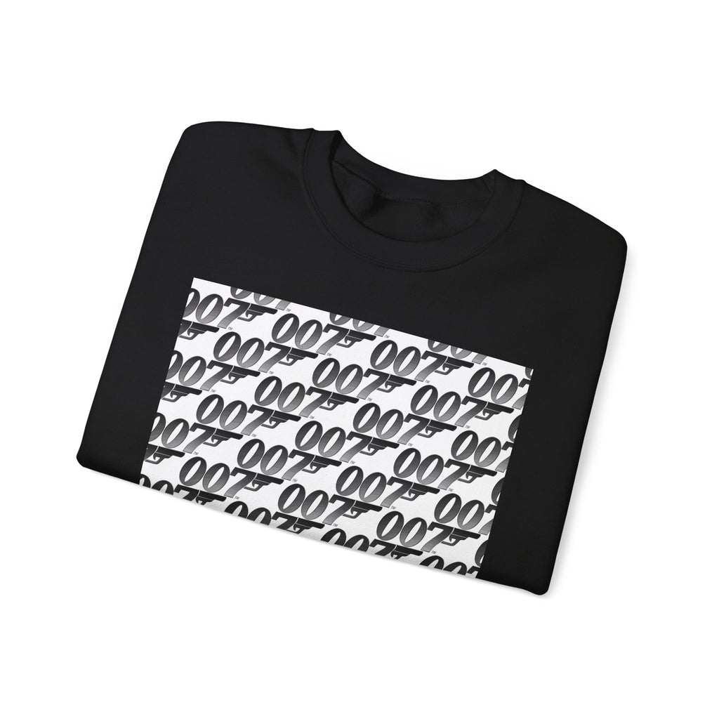 Crewneck Sweatshirt — Repeating '007' Retro Pattern Graphic