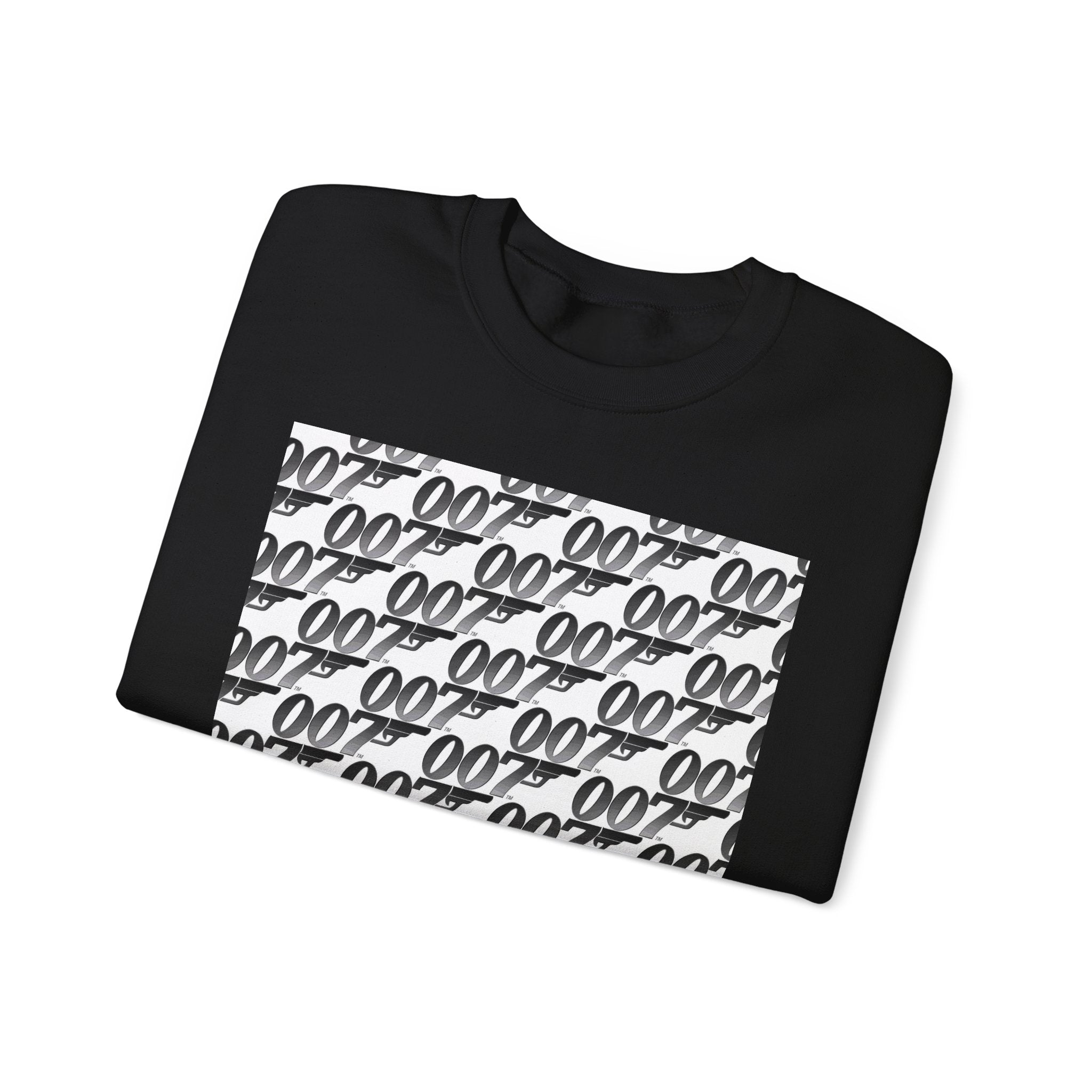 Crewneck Sweatshirt — Repeating '007' Retro Pattern Graphic