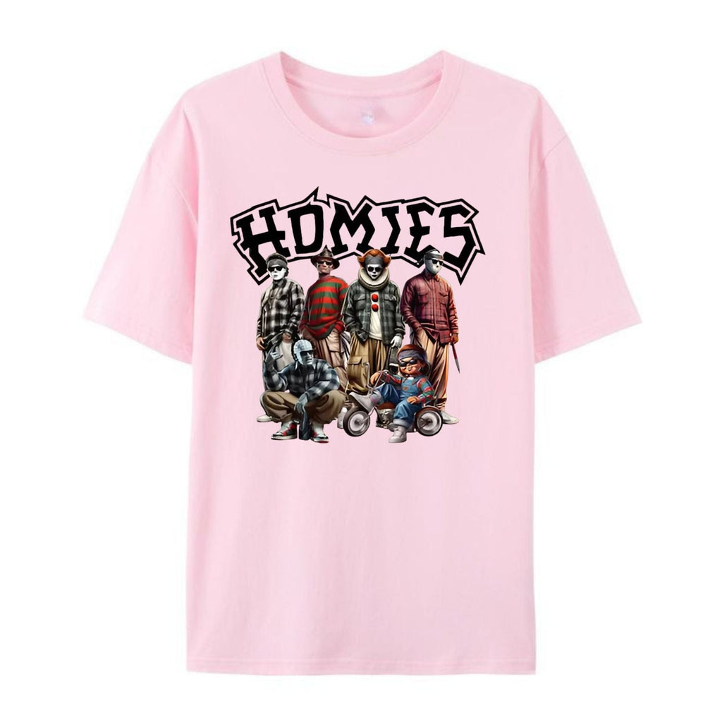"Homies Horror" Movie Villains T-Shirt - Funny Chicano Lowrider Style Tee, Urban Halloween Streetwear
