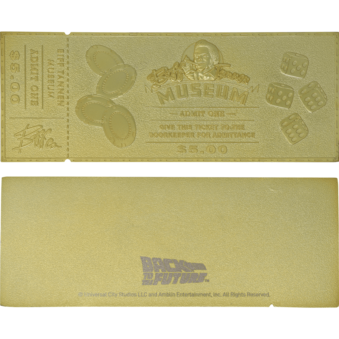 Back to the Future Part II Limited Edition 24 Karat gold-plated Biff Tannen Museum ticket replica