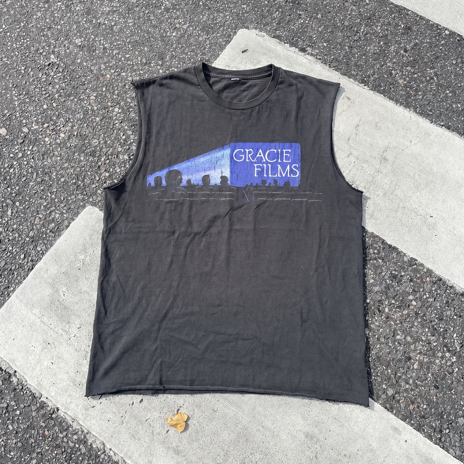 Gracie Films Promo Washed Black Cut-Off T-Shirt