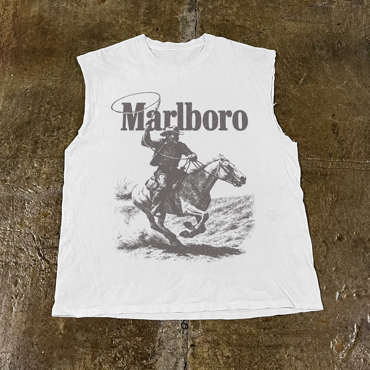 'Rugged' Man Vintage White Cut Off Tee