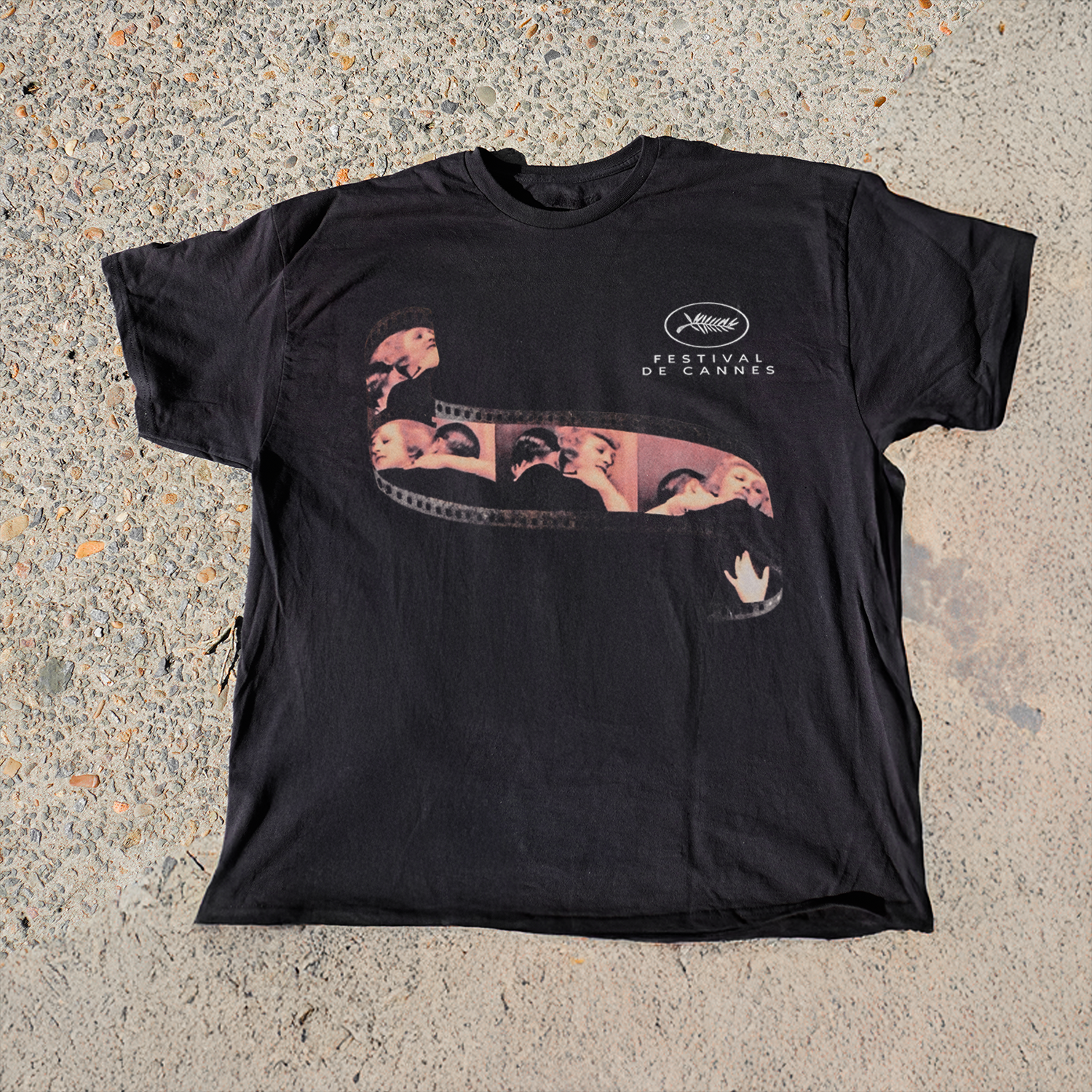Cannes Film Fest 'Film Strip' Vintage Washed Black Tee