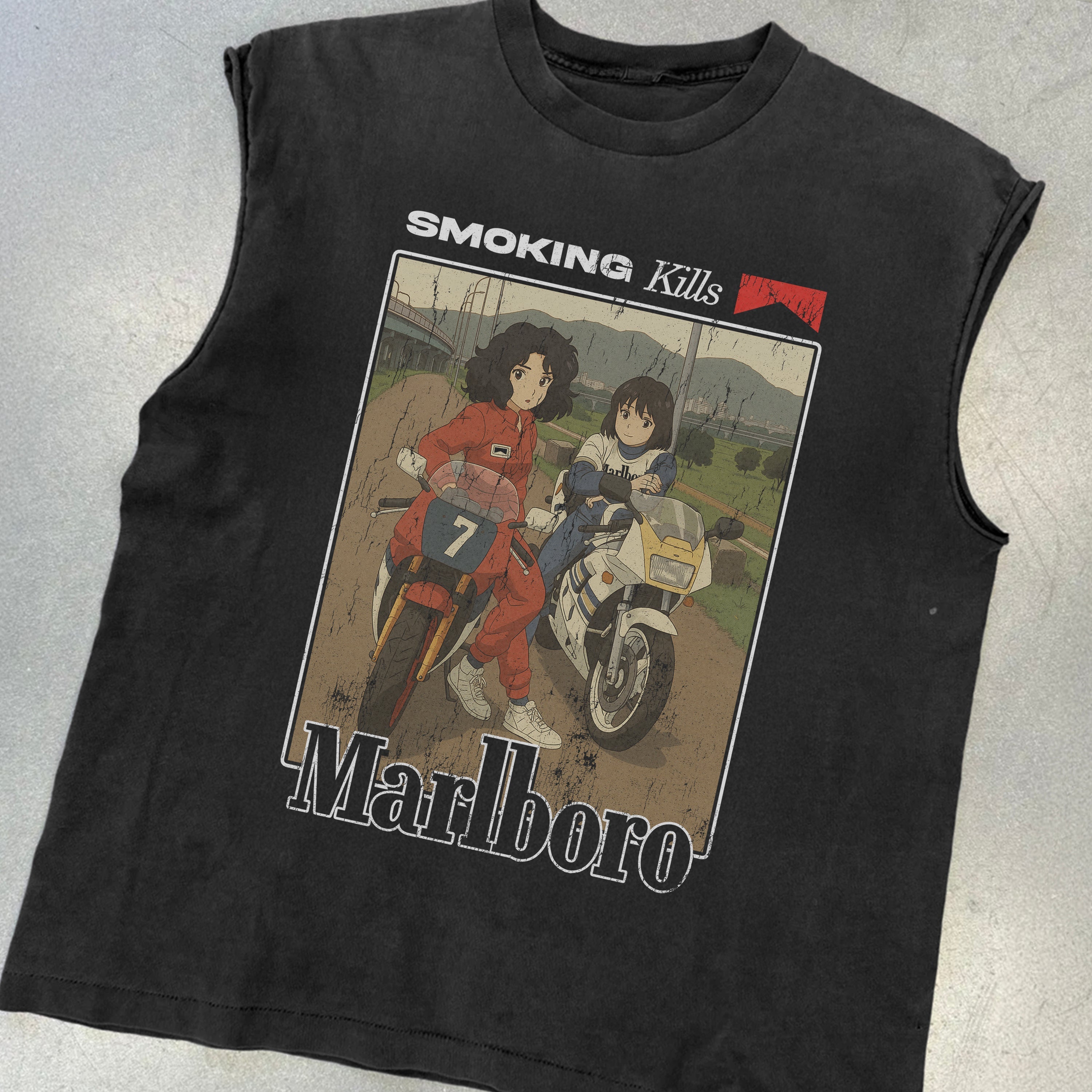 Smokingkills Vintage Black Cut- Off T-Shirt